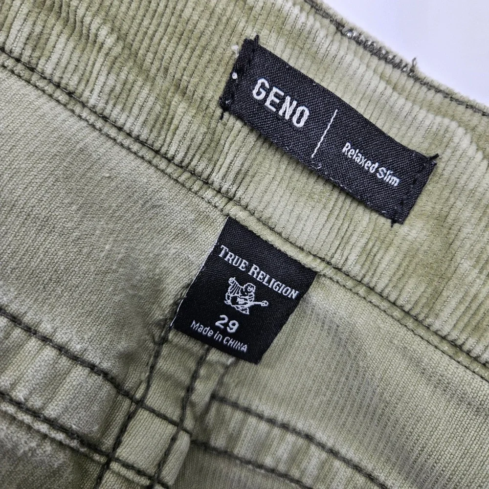 True Religion Corduroy Pants Mens 29 Green Relaxed Slim Jeans Geno Stretch